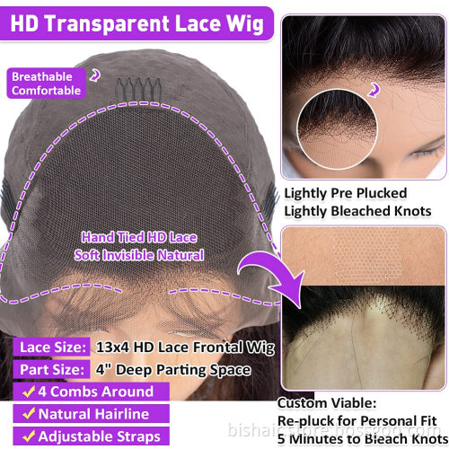 HD Lace Front Wig Human Hair 180% Density 13x4 Kinky Curly Curly Lace Front Wig Suitable for real women without glue